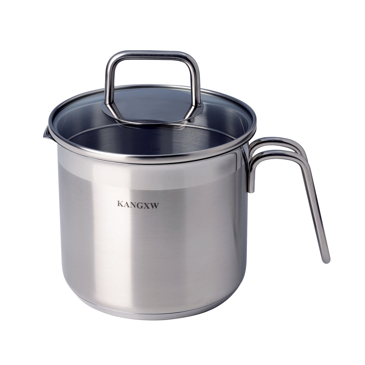 KANGXW 1.5 QT Stainless Steel Saucepan with Pour Spout & Straining Glass Lid, Induction Compatible, Dishwasher Safe